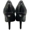 Load image into Gallery viewer, Chanel Black Sequined Pumps With Logo Heel