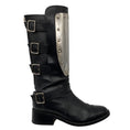 Load image into Gallery viewer, Chanel Black / Silver Metal Plaque Leather Biker Boots