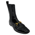 Load image into Gallery viewer, Gucci Black / Gold Horsebit Detail Patent Leather Pull On Ankle Boots