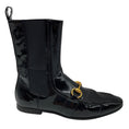 Load image into Gallery viewer, Gucci Black / Gold Horsebit Detail Patent Leather Pull On Ankle Boots