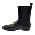 Load image into Gallery viewer, Gucci Black / Gold Horsebit Detail Patent Leather Pull On Ankle Boots