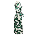 Load image into Gallery viewer, Borgo de Nor Green / White Leaf Print Cotton Midi Dress with Belt