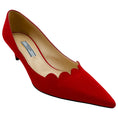 Load image into Gallery viewer, Prada Red Suede Scalloped Edge Kitten Heel Pumps