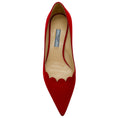 Load image into Gallery viewer, Prada Red Suede Scalloped Edge Kitten Heel Pumps