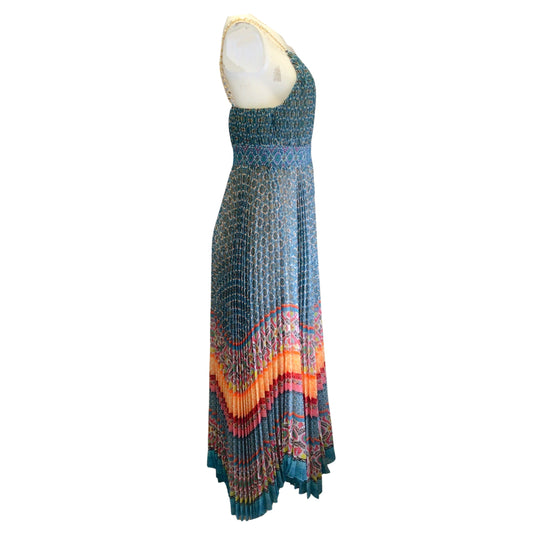 Alice + Olivia Turquoise Multi Gloria Chain-Strap Sunshower Stripe Multi Print Maxi Dress
