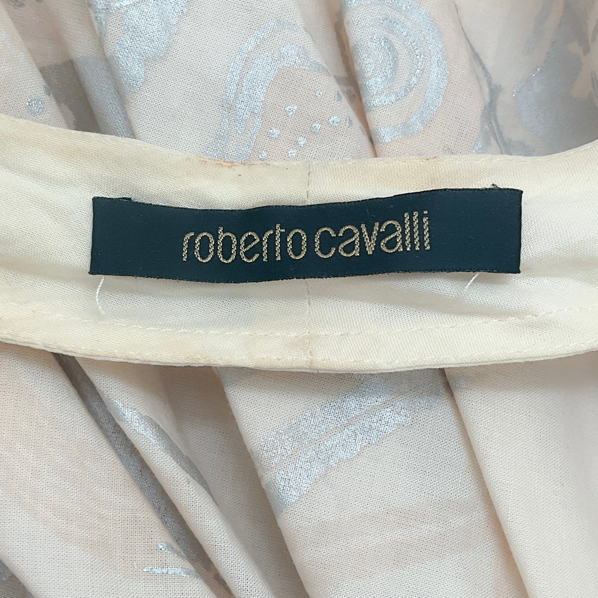 Roberto Cavalli Peach / Silver Metallic Wrap Halter Dress