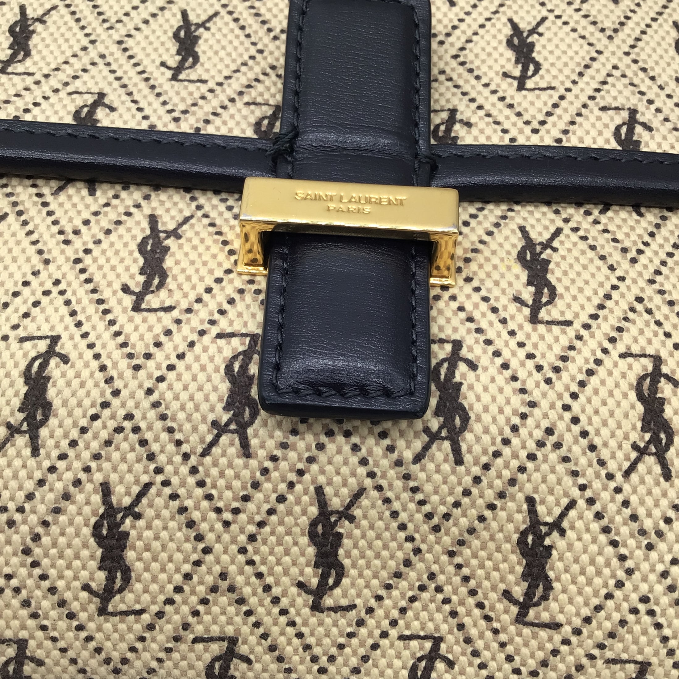 Saint Laurent Beige / Black Leather Trimmed Small Le Monogramme Canvas Satchel Crossbody Bag