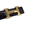 Load image into Gallery viewer, Hermes Vintage 1996 Black / Gold H Patent Alligator Skin Leather Belt
