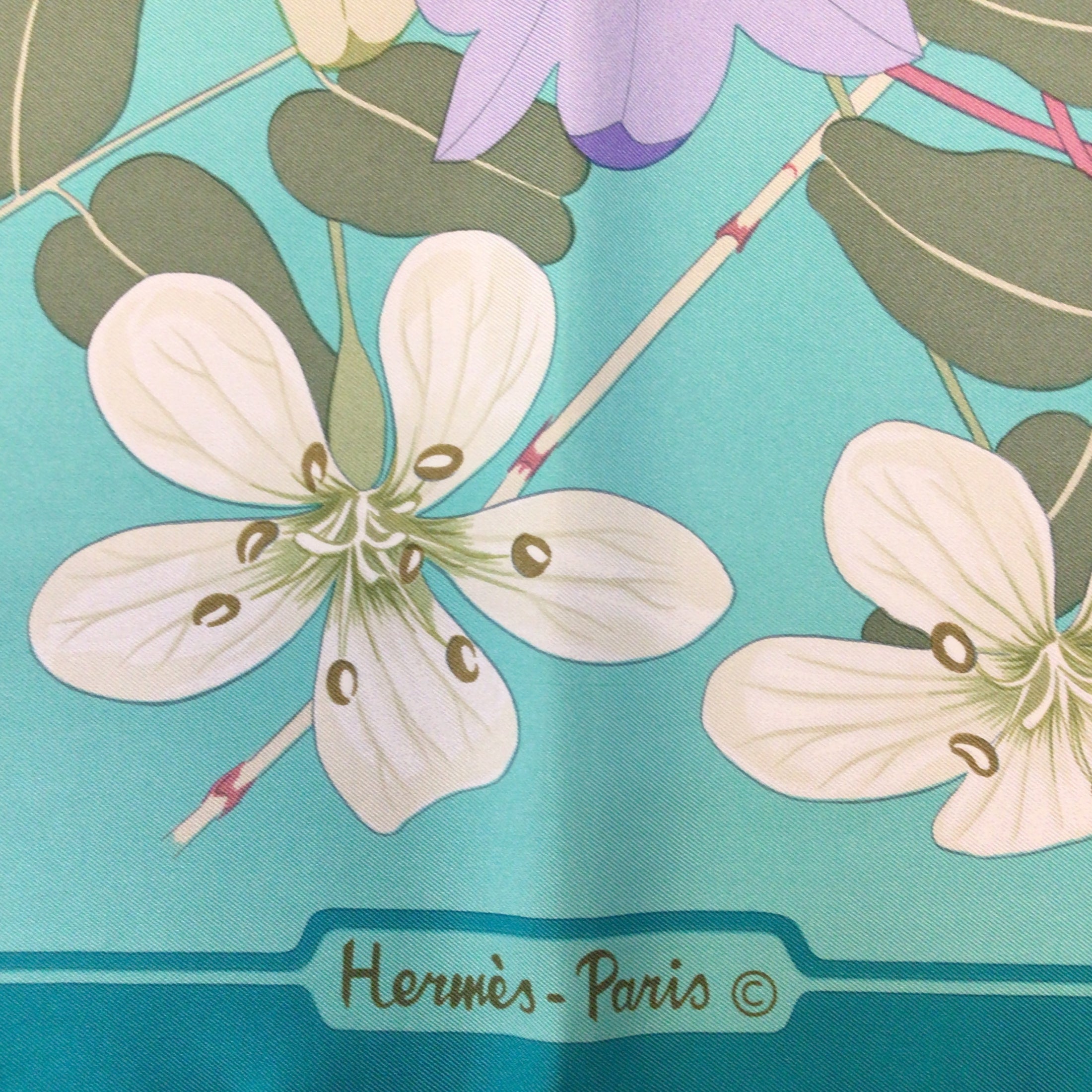 Hermes Vintage Turquoise Multi Flora Graeca Floral Printed Square Silk Twill Scarf