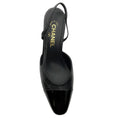 Load image into Gallery viewer, Chanel Black Printed Leather Slingback Pumps with Patent Cap Toe