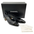 Load image into Gallery viewer, Chanel Black Printed Leather Slingback Pumps with Patent Cap Toe