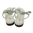 Load image into Gallery viewer, Chanel White Pearl Embellished Interlocking CC Logo Leather Ankle Strap Flat Thong Sandals
