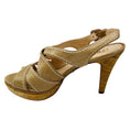 Load image into Gallery viewer, Prada Beige Leather Cork Heel Sandals with Stitching Detail