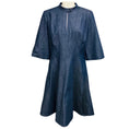 Load image into Gallery viewer, Oscar de la Renta Medium Blue Wash Short Sleeved Denim Chambray Flared Dress