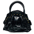 Load image into Gallery viewer, Valentino Black / Gold Hardware Studded Crocodile Skin Leather Satchel Handbag