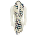 Load image into Gallery viewer, Burberry Ivory / Blue / Purple Fringed Plaid Merino Wool and Cashmere Long Scarf