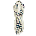Load image into Gallery viewer, Burberry Ivory / Blue / Purple Fringed Plaid Merino Wool and Cashmere Long Scarf