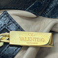Load image into Gallery viewer, Valentino Black / Gold Hardware Studded Crocodile Skin Leather Satchel Handbag