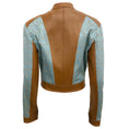 Load image into Gallery viewer, Versace Blue Logo Tan Leather Allover Moto Jacket
