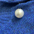Load image into Gallery viewer, Chanel Blue Pearl Embellished Short Sleeved Cashmere Knit Sweater