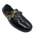 Load image into Gallery viewer, Roger Vivier Black Crinkled Patent Leather Flats with Gold Charm Embellished Chain