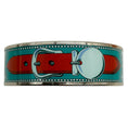 Load image into Gallery viewer, Hermes Blue Belt Motif Enamel Gold Plated Wide Bangle Bracelet