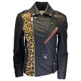 Load image into Gallery viewer, Zadig & Voltaire Black Multi Liya Leopard Patch Leather Biker Jacket