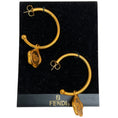 Load image into Gallery viewer, Fendi Vintage Gold Plated Hoop Charm Earrings