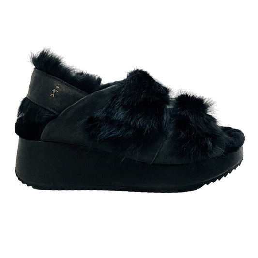 Henry Beguelin Black Fur Grattato Sandals