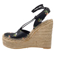 Load image into Gallery viewer, Saint Laurent Black Multi Floral Printed Leather Espadrille Wedge Shoes
