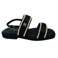 Load image into Gallery viewer, Chanel Black 2022 Cruise Pearl Embellished Flat Satin Sandals