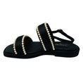 Load image into Gallery viewer, Chanel Black 2022 Cruise Pearl Embellished Flat Satin Sandals