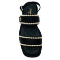 Load image into Gallery viewer, Chanel Black 2022 Cruise Pearl Embellished Flat Satin Sandals