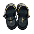 Load image into Gallery viewer, Chanel Black 2022 Cruise Pearl Embellished Flat Satin Sandals
