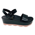 Load image into Gallery viewer, Prada Black / Light Pink Scalloped Sole Ankle Strap Leather Platform Sandals