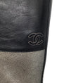 Load image into Gallery viewer, Chanel Black / Silver Metallic CC Logo Embossed Flat Tall Leather Riding Boots