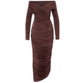 Load image into Gallery viewer, Sergio Hudson Chocolate Off Shoulder Layered Ruched Dress