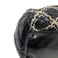 Load image into Gallery viewer, Chanel Black / Beige / White Woven Patent Leather Chain Strap Handbag