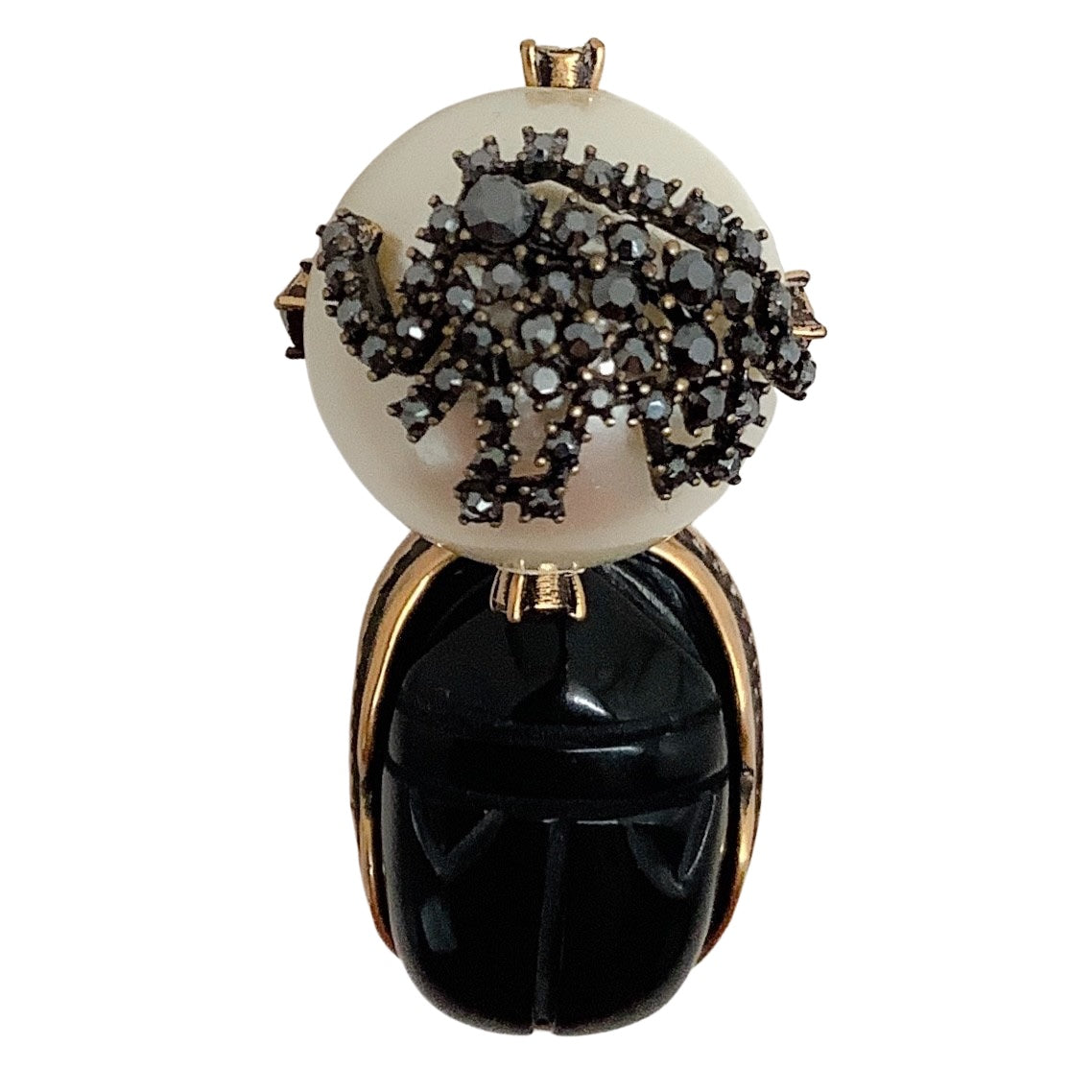 Christian Dior Crystal Pearl Tribales Beetle Charm Earring