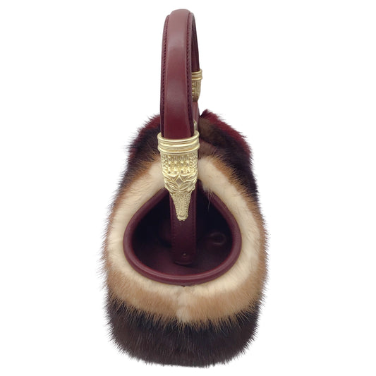 Kieselstein-Cord Burgundy Multi Mink Fur and Leather Top Handle Bag