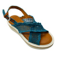 Load image into Gallery viewer, Robert Clergerie Teal Crochet Knit Cross Strap Sandals
