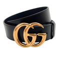 Load image into Gallery viewer, Gucci 34MM Black Leather Belt with Gold GG Logo Buckle
