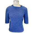 Load image into Gallery viewer, Chanel Blue Pearl Embellished Short Sleeved Cashmere Knit Sweater