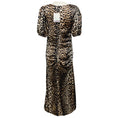 Load image into Gallery viewer, Ganni Tan / Brown / Black Leopard Printed Short Sleeved Silk Midi Dress