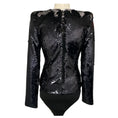 Load image into Gallery viewer, Alexandre Vauthier Navy Blue Sequined Long Sleeved Bodysuit