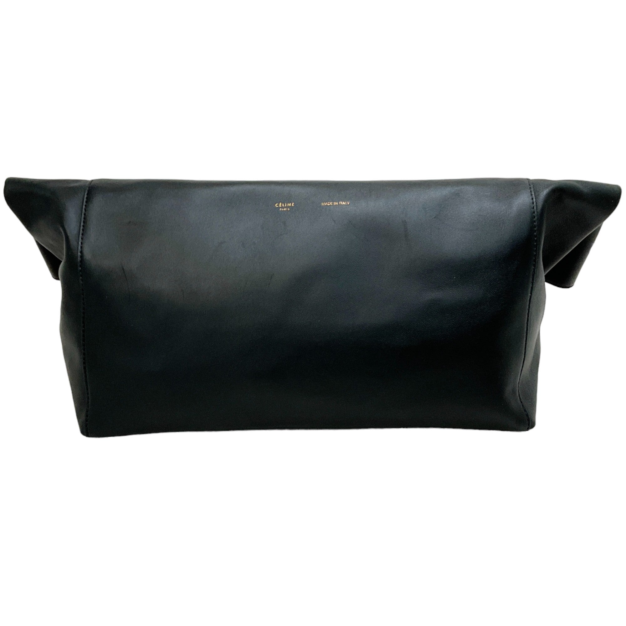 Celine Black Leather Large Fold Over Clutch