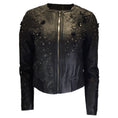 Load image into Gallery viewer, Elie Tahari Black Studded Floral Applique Lambskin Leather Jacket
