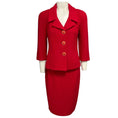 Load image into Gallery viewer, St. John Cerise Red Wool Knit Jacket and Skirt Suit Set