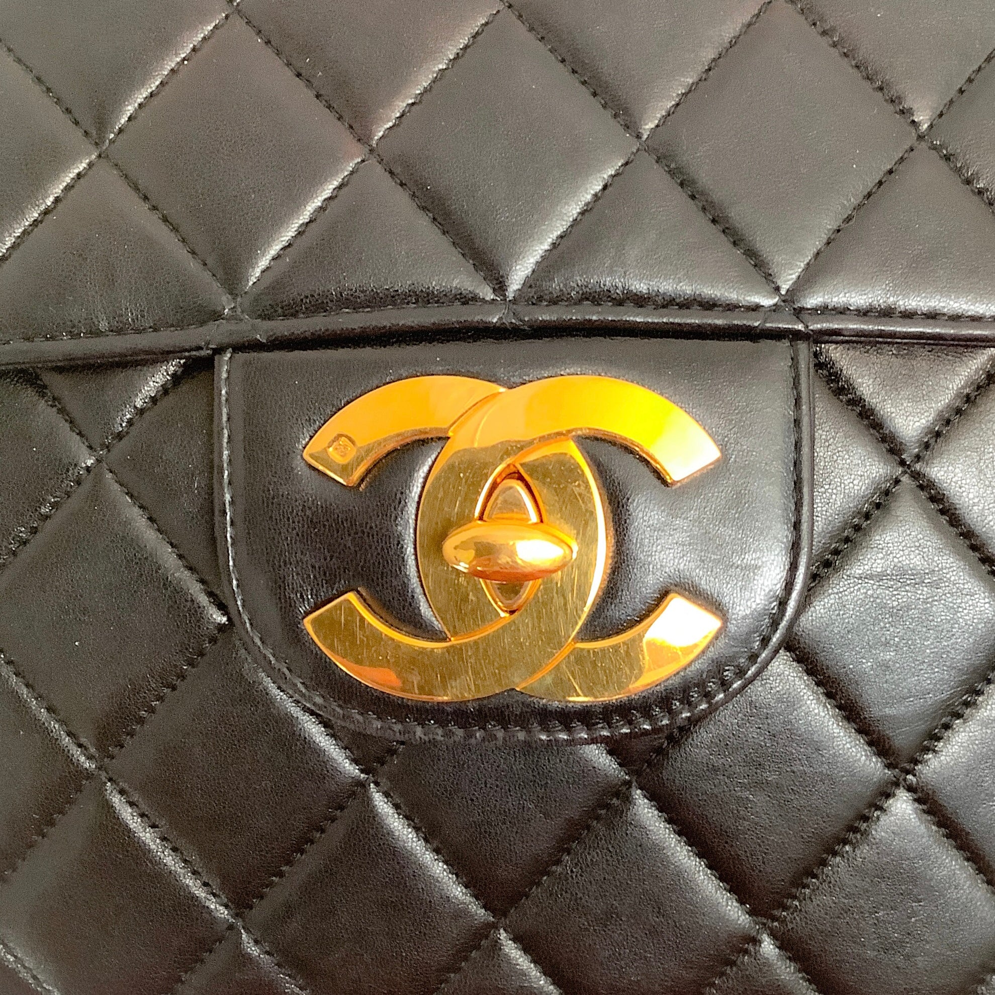 Chanel Vintage 1990's Black Leather Jumbo Flap Bag