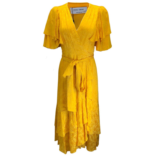 Prabal Gurung Saffron Ruffled Satin Wrap Dress